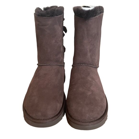 UGG Boots Womens Size 5 Bailey Bow Corduroy Chocolate Brown Suede Leather - Picture 2 of 6